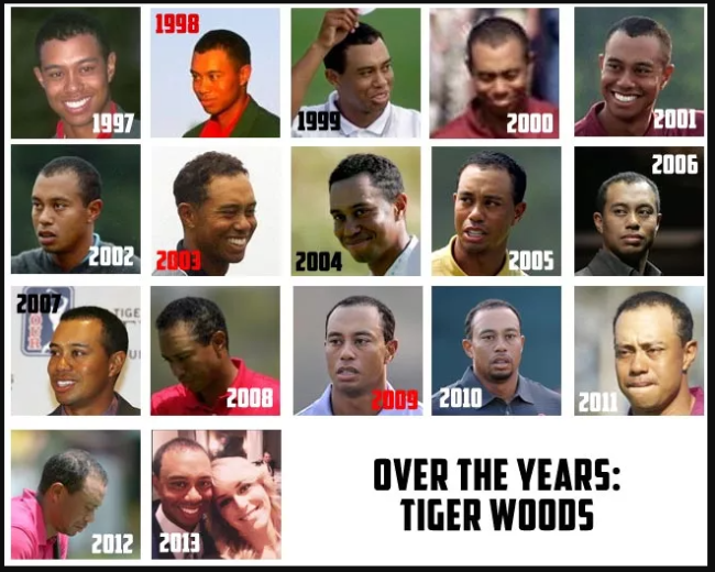 tiger woods hair through the years