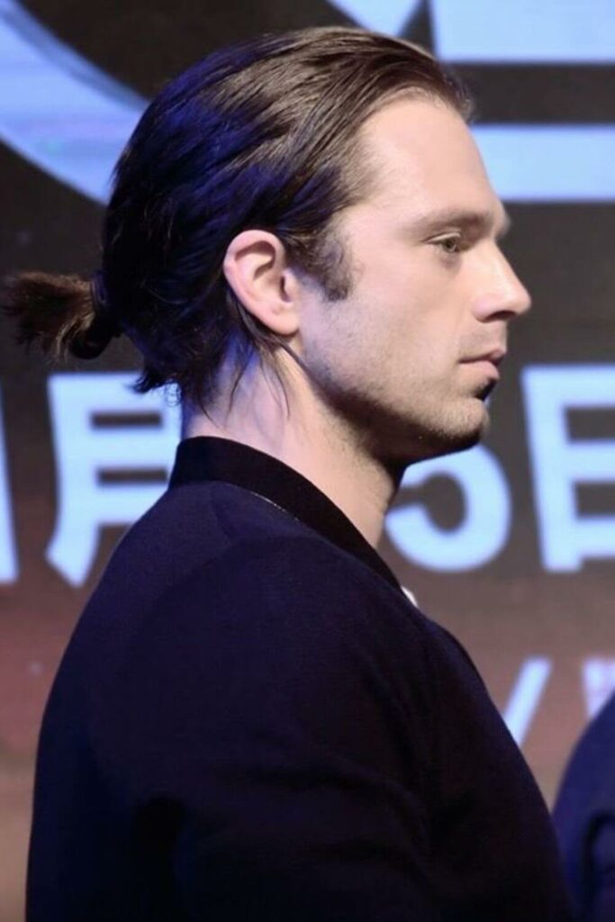 Sebastian Stan Long Hair in ponytail