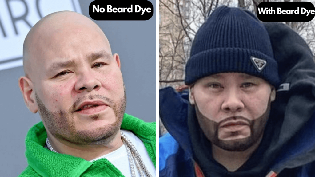 Fat Joe beard comparison (real and dye)