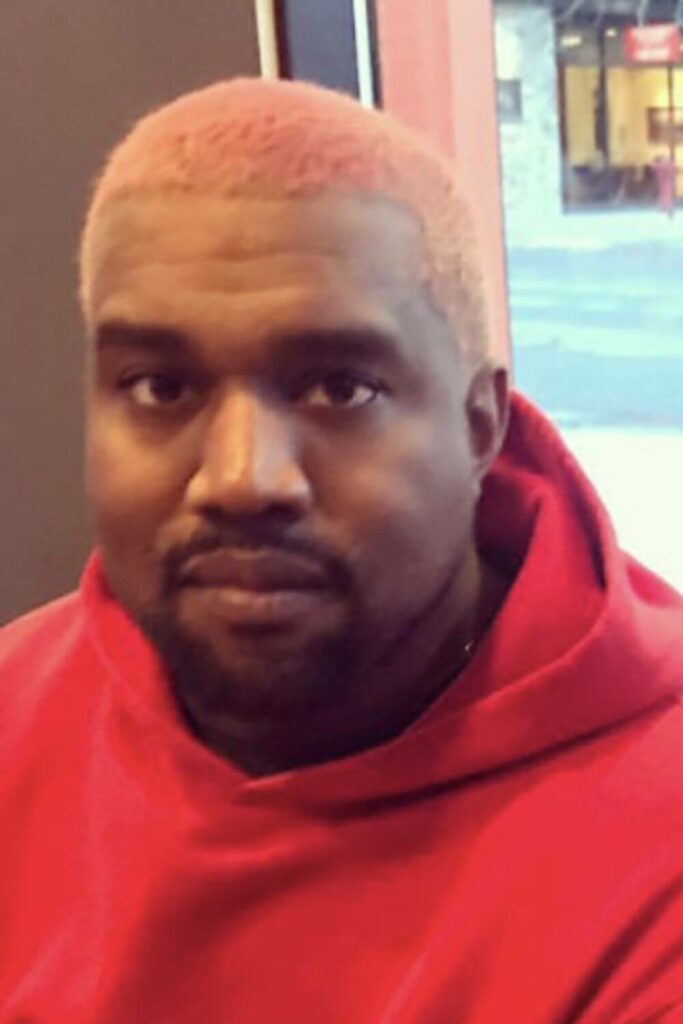 Kanye West with Pink Buzz Cut